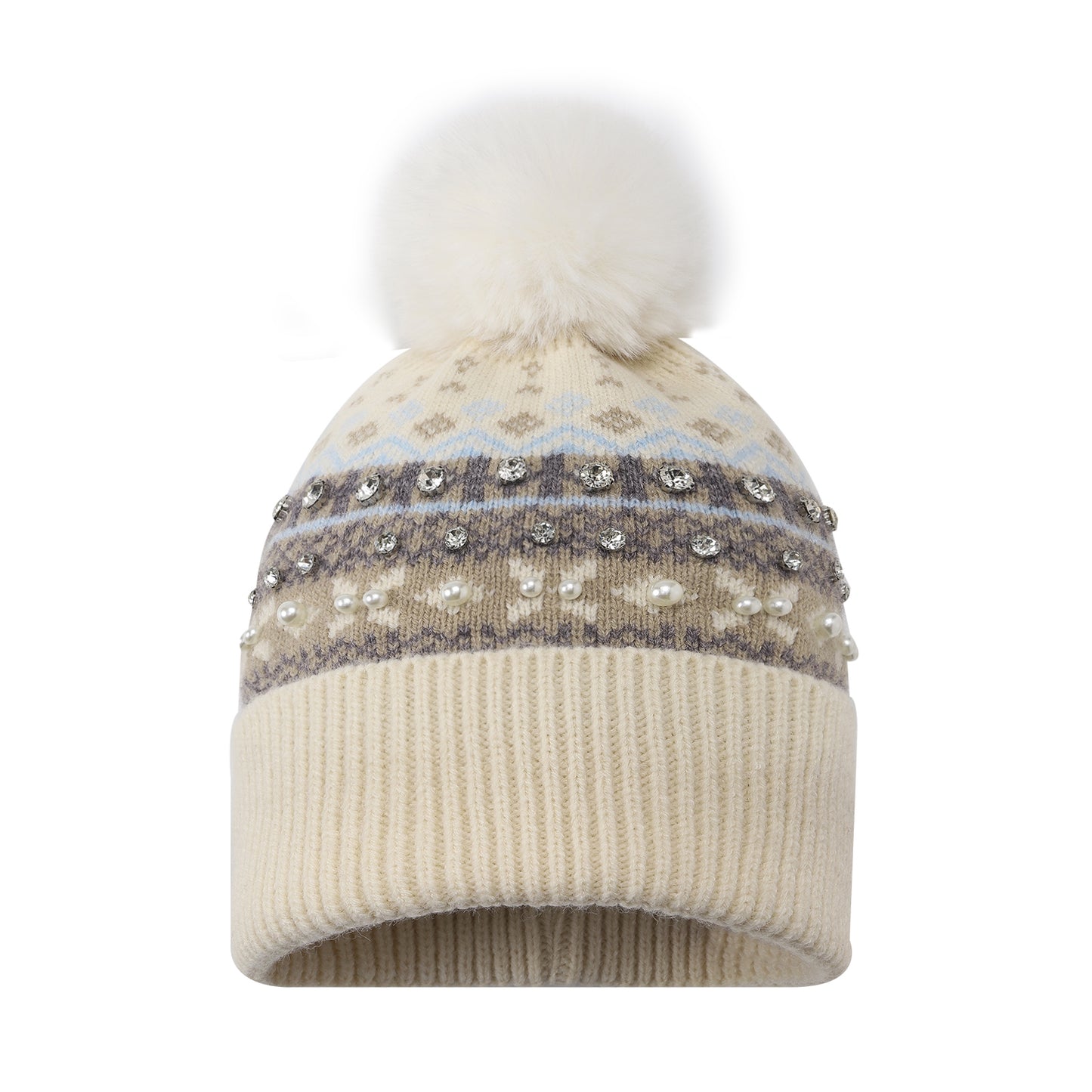 Nordic Fair Isle Pom Long Beanie