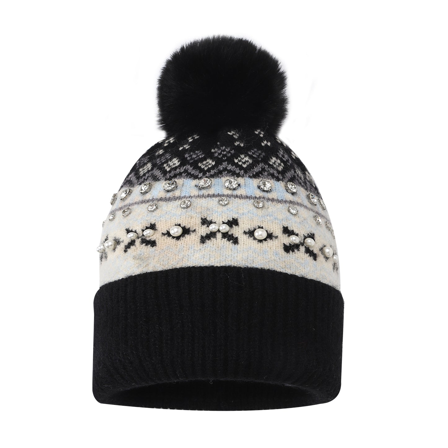 Nordic Fair Isle Pom Long Beanie