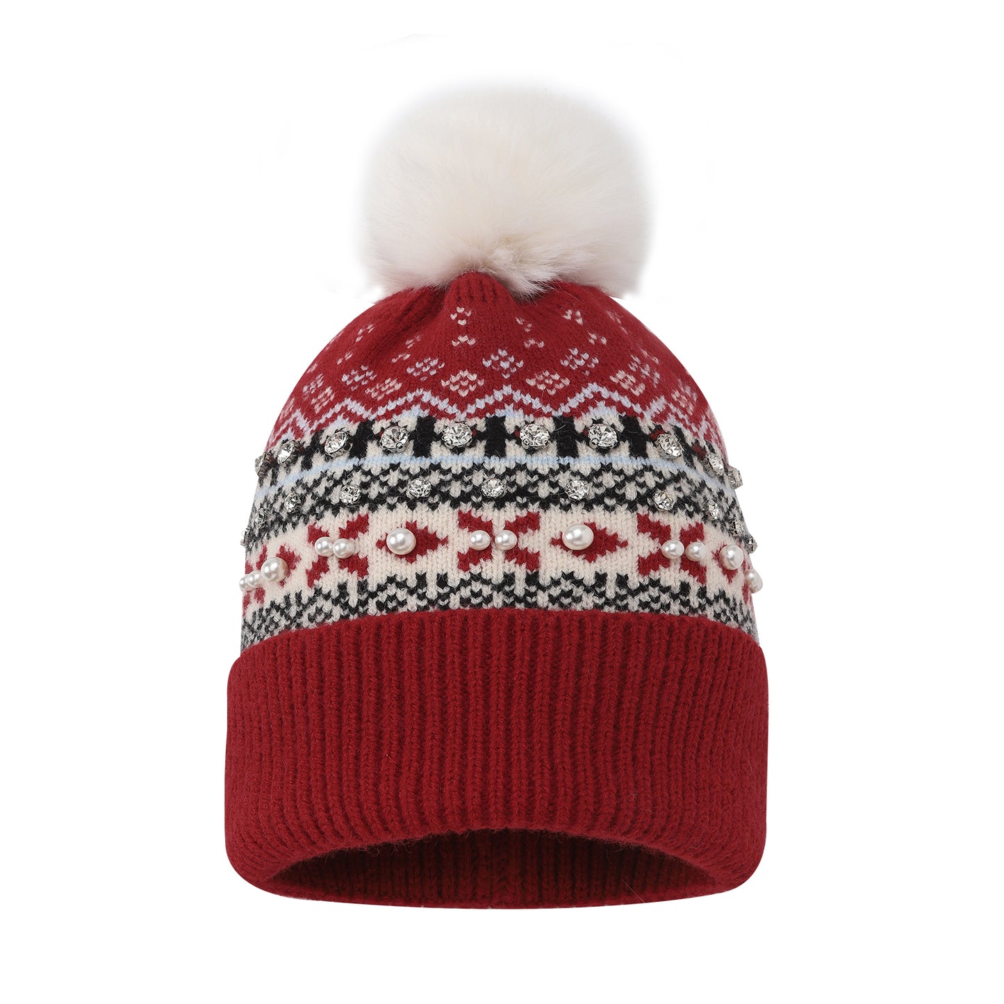 Nordic Fair Isle Pom Long Beanie