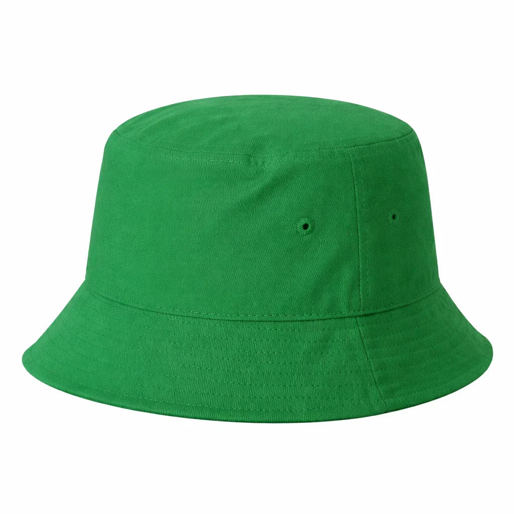Plain green bucket hat with stitched brim, wholesale unisex summer cap