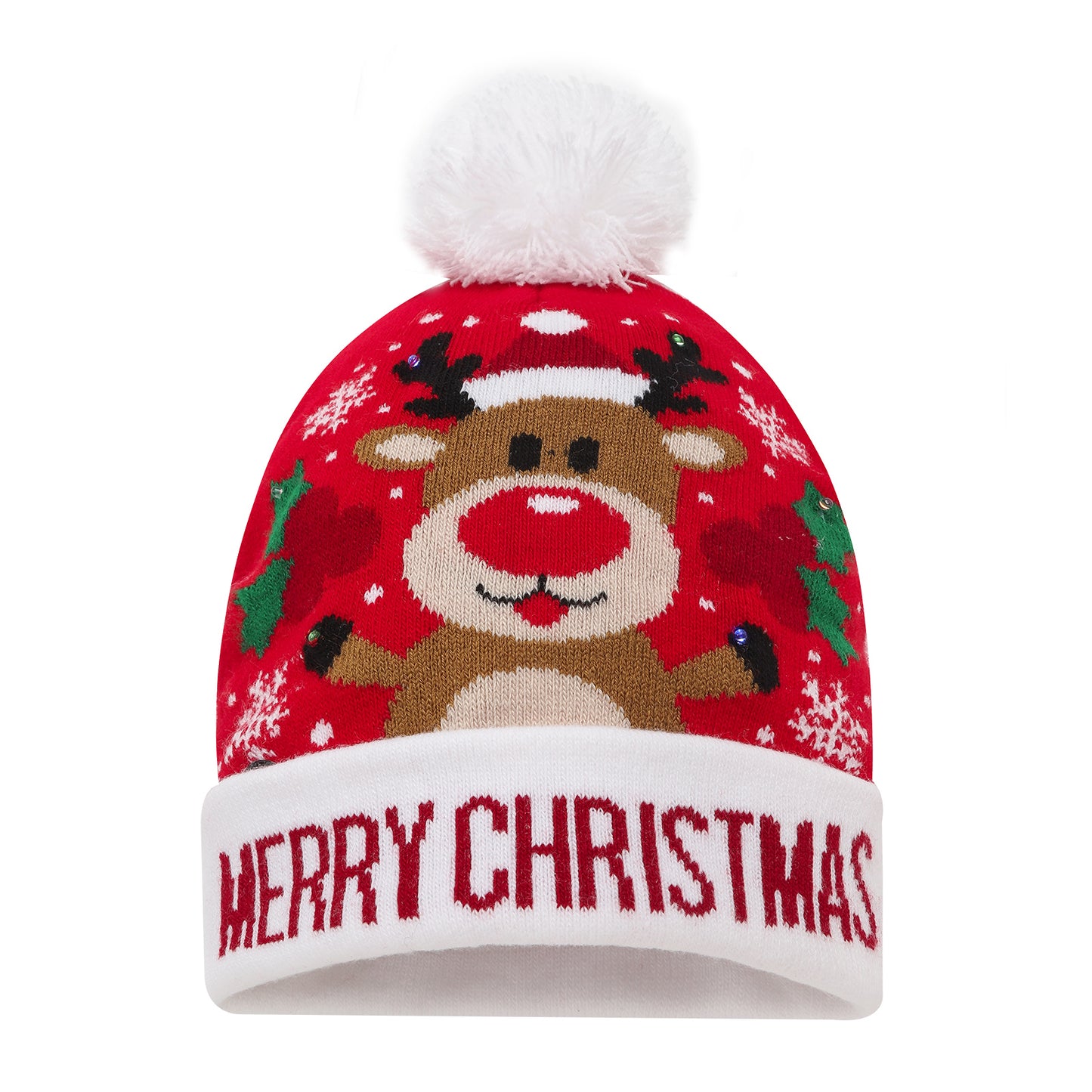 LED Patterned Pom Long Beanie