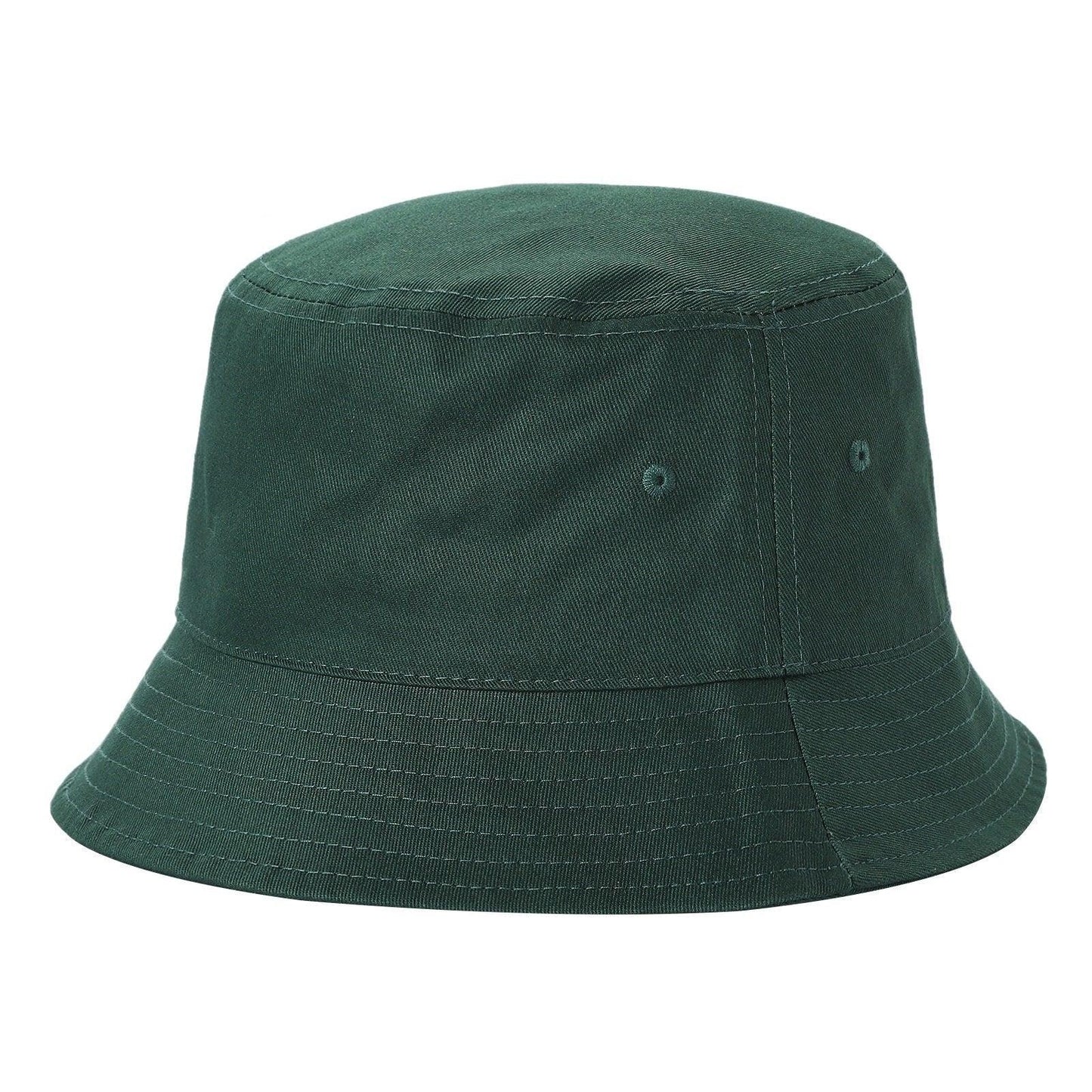 Solid dark green bucket hat with stitched brim, wholesale unisex cap