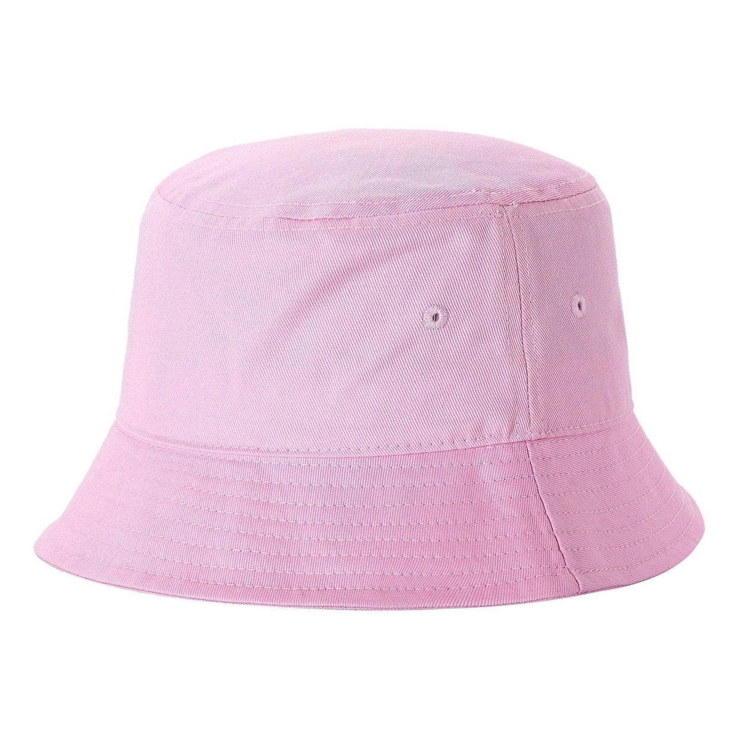 Solid light pink cotton bucket hat with stitched brim, plain design, wholesale headwear