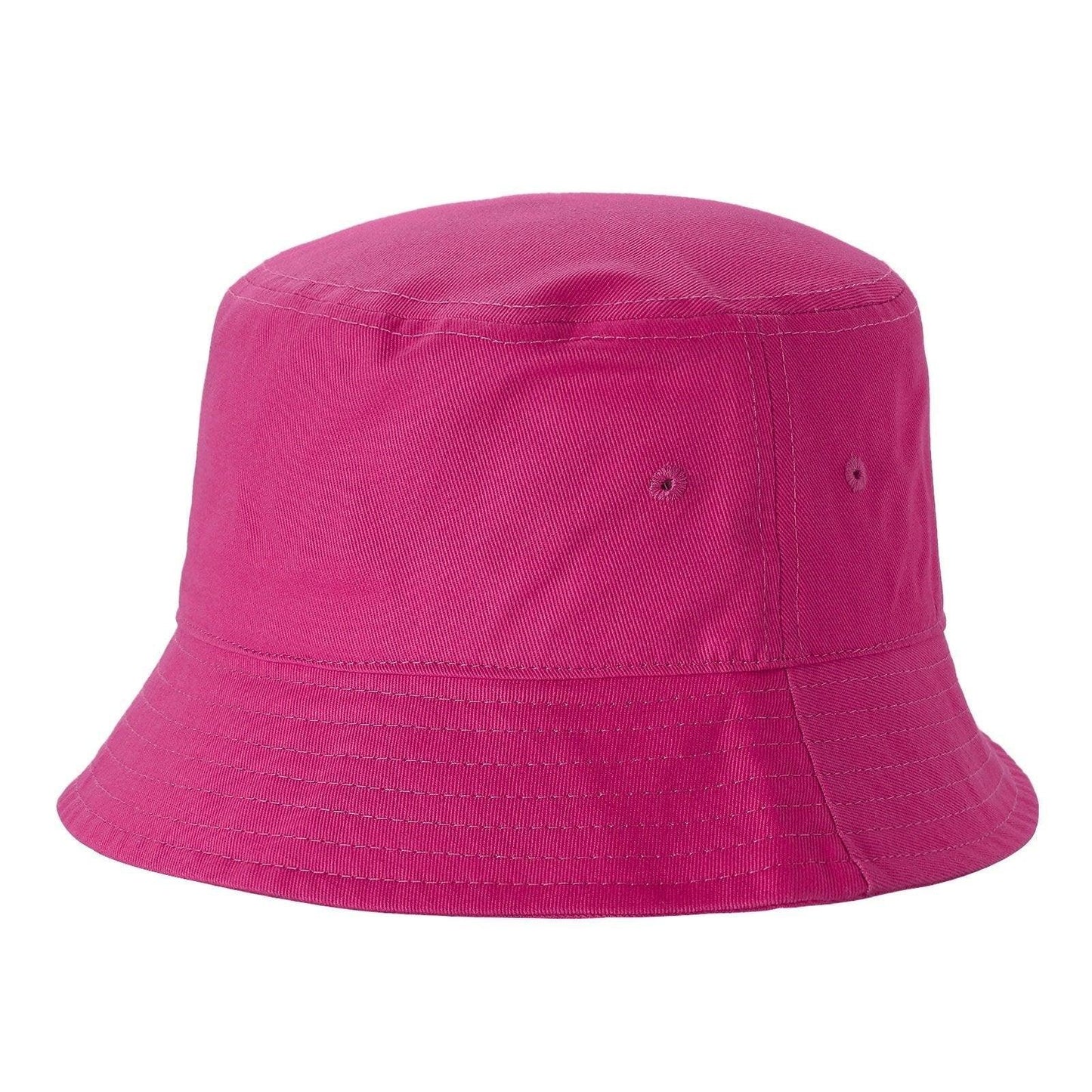 Solid hot pink bucket hat with stitched brim, wholesale unisex summer cap