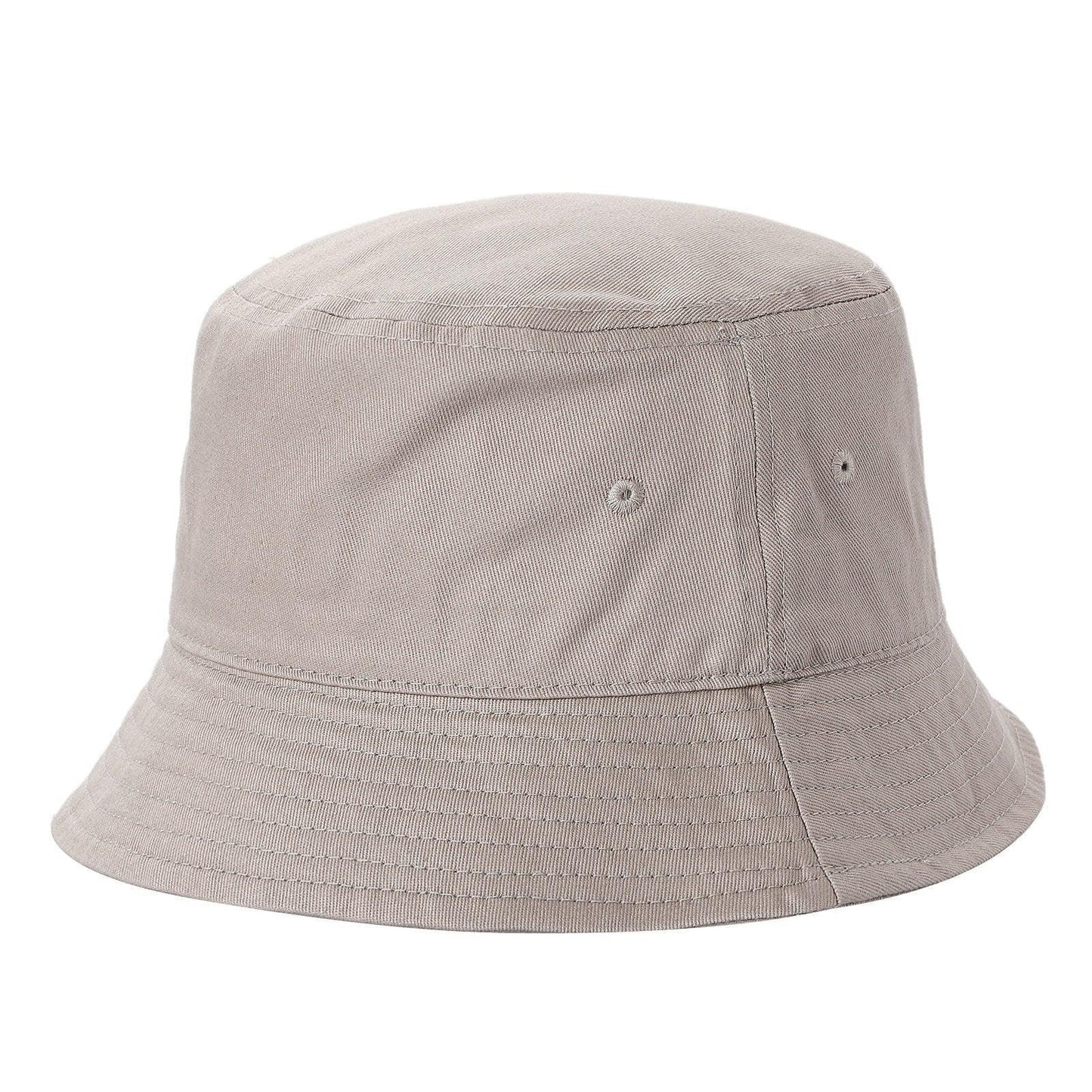 Solid beige cotton bucket hat with stitched brim, plain design, wholesale headwear
