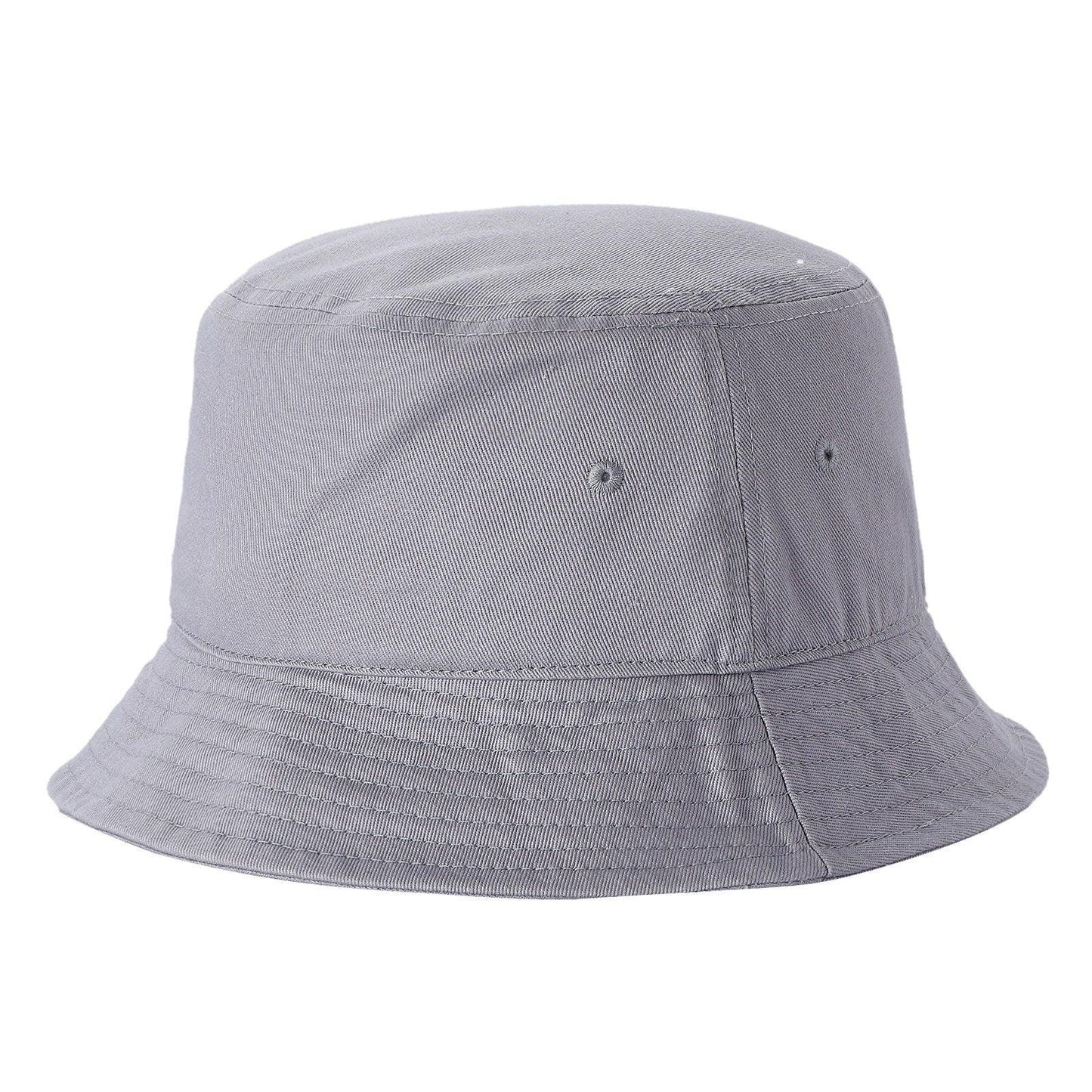 Gray solid color bucket hat with stitched brim, wholesale casual summer headwear
