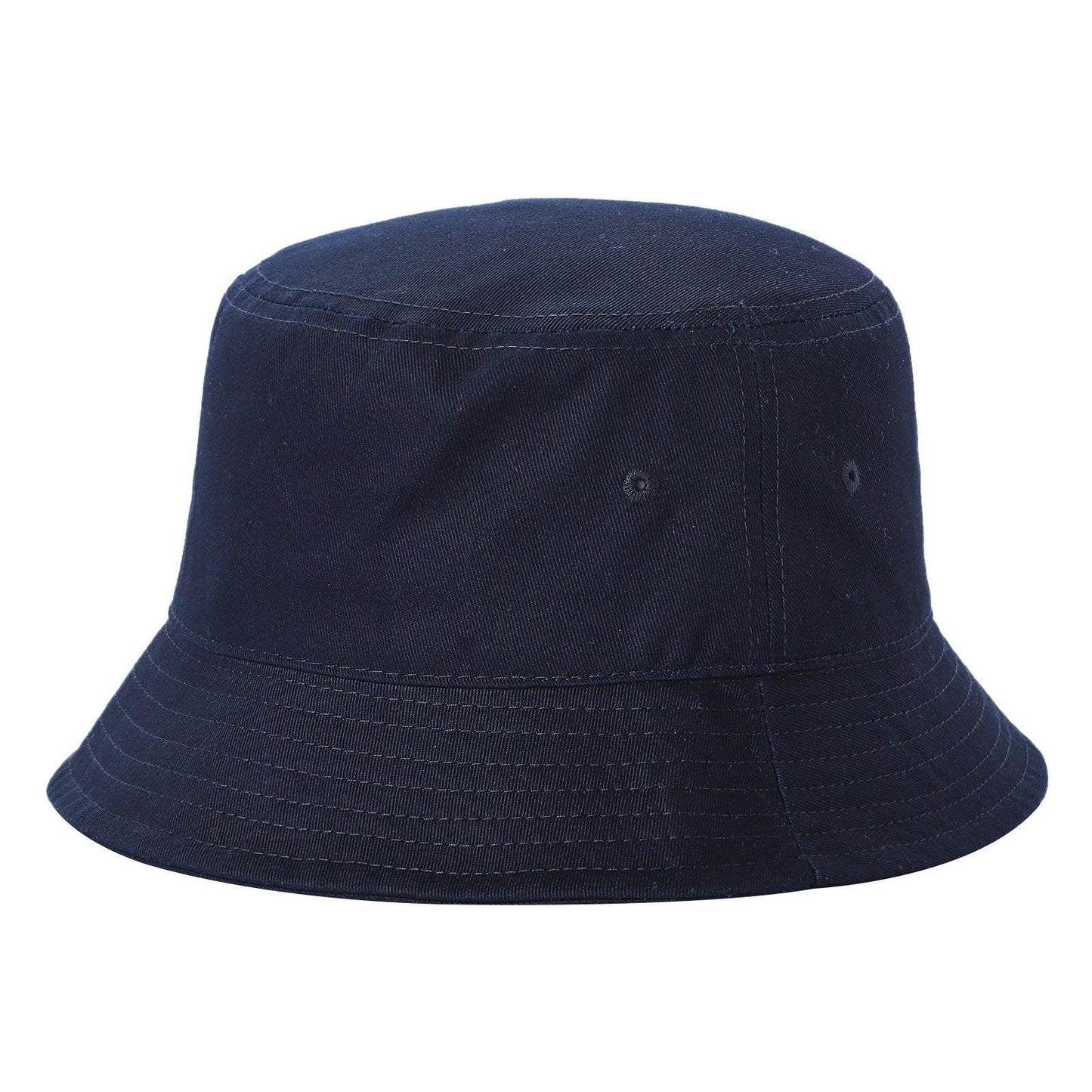 Solid black bucket hat with stitched brim, wholesale unisex summer headwear