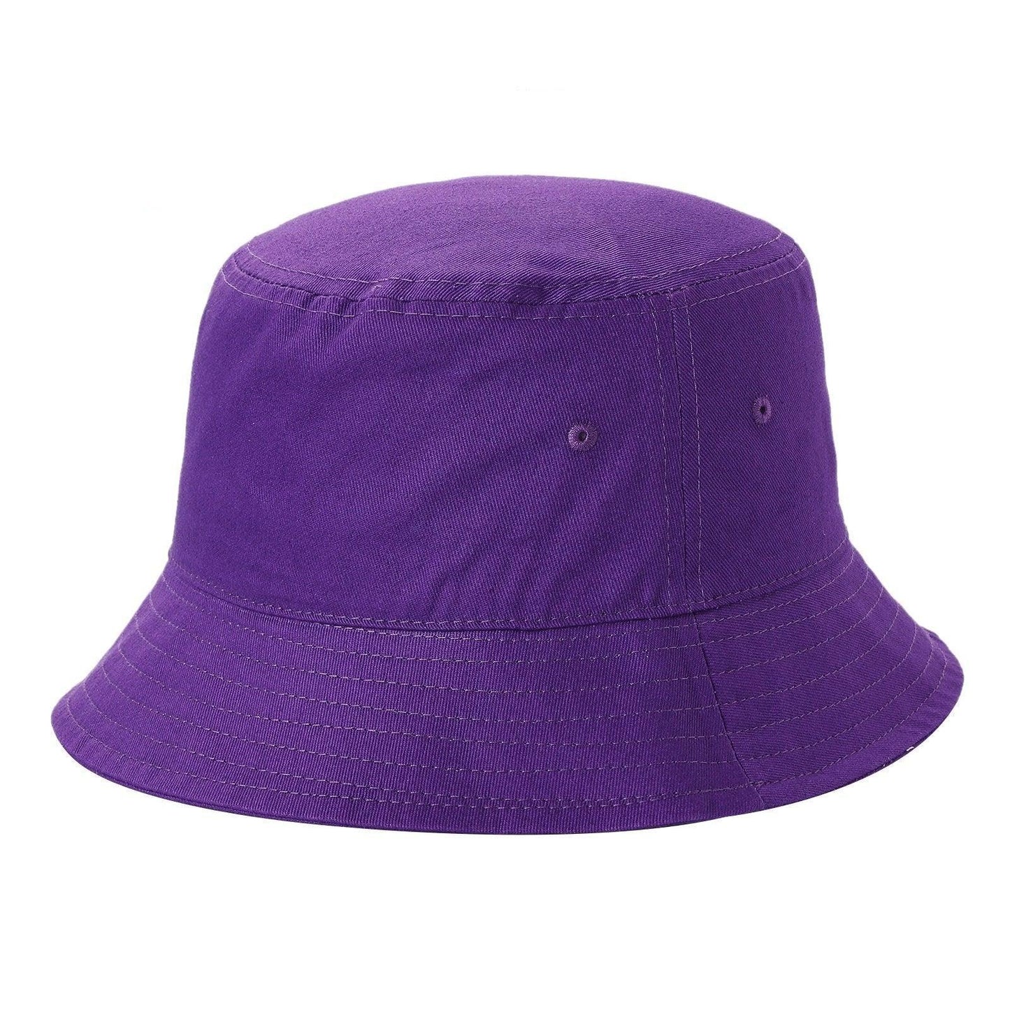 Solid purple bucket hat with stitched brim, wholesale unisex casual headwear