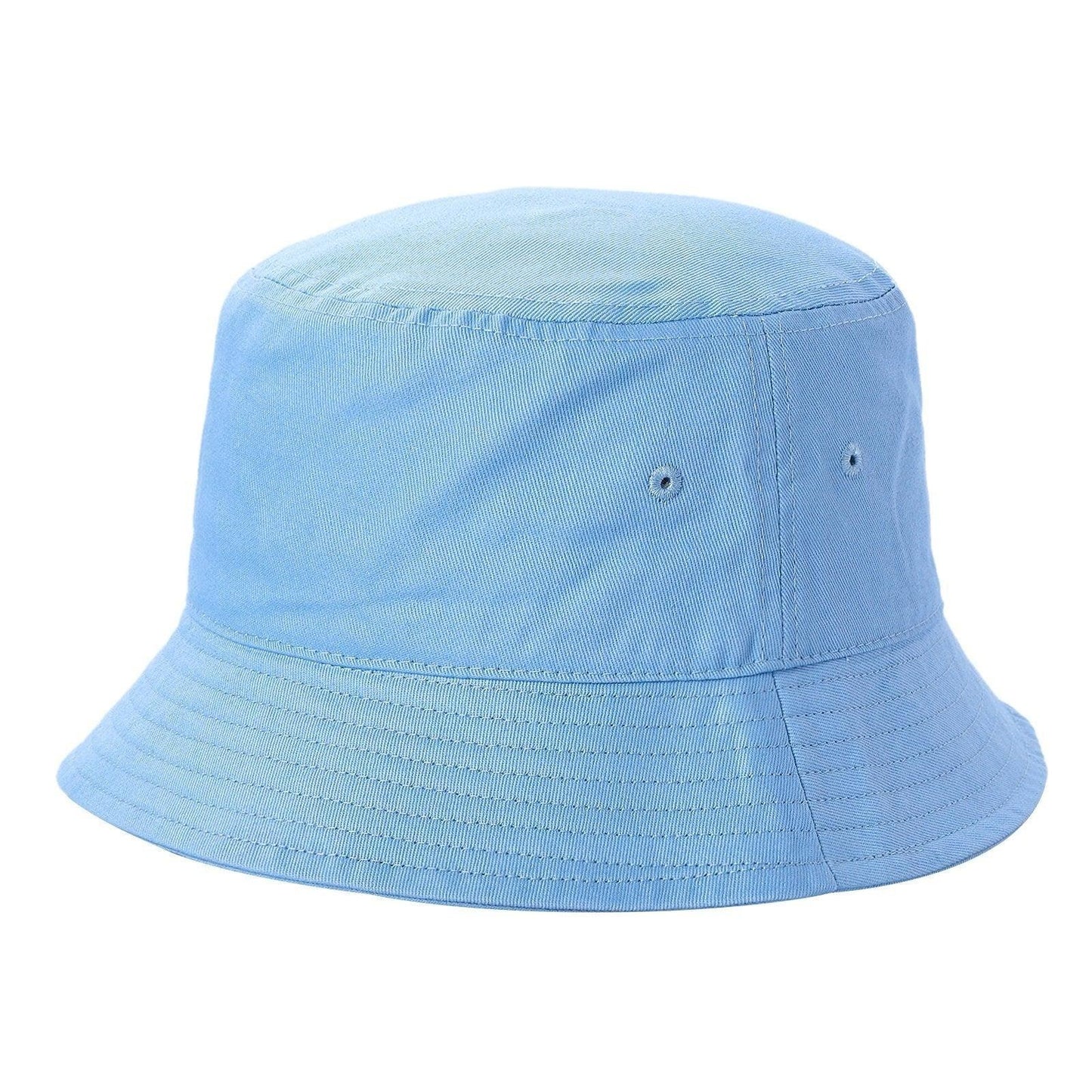 Solid light blue cotton bucket hat, classic unisex style, wholesale headwear.