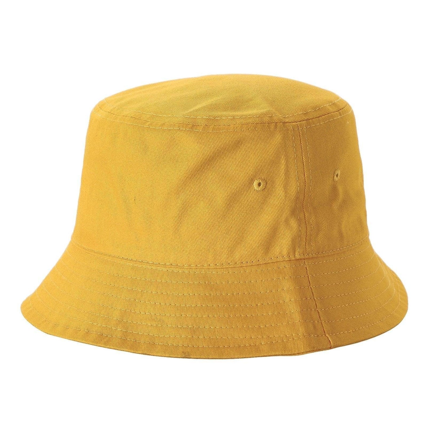 Solid yellow cotton bucket hat with stitched brim and eyelets, wholesale headwear