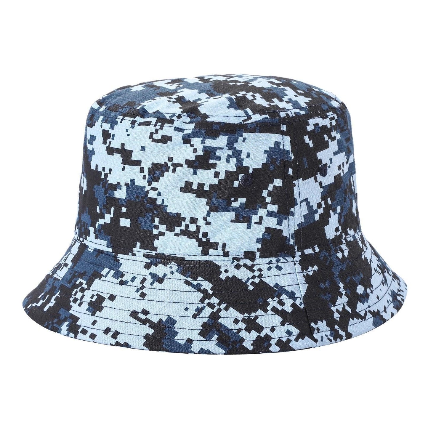 Blue digital camo print bucket hat for men and women, wholesale fashion accessory