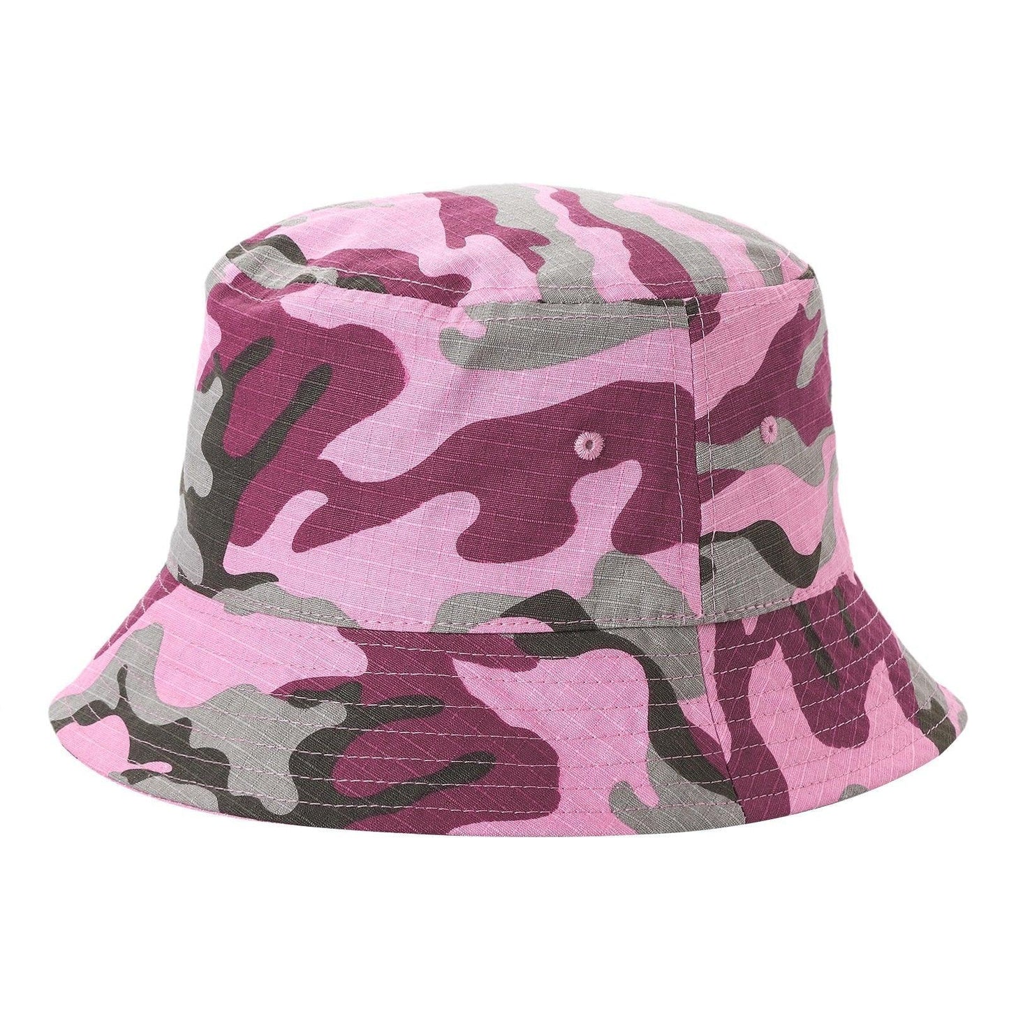 Pink and gray camouflage bucket hat with side eyelets, wholesale fashion summer cap