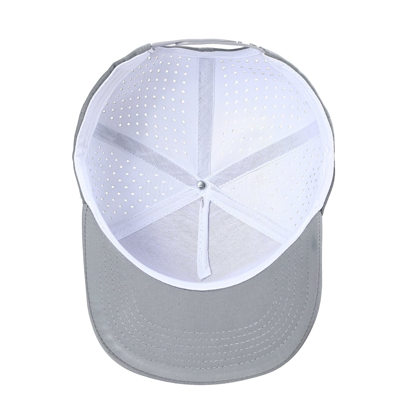 Waycap 5LASER 5 Panel Waterproof Hat in grey, showing the inside with perforated panels and flat brim.