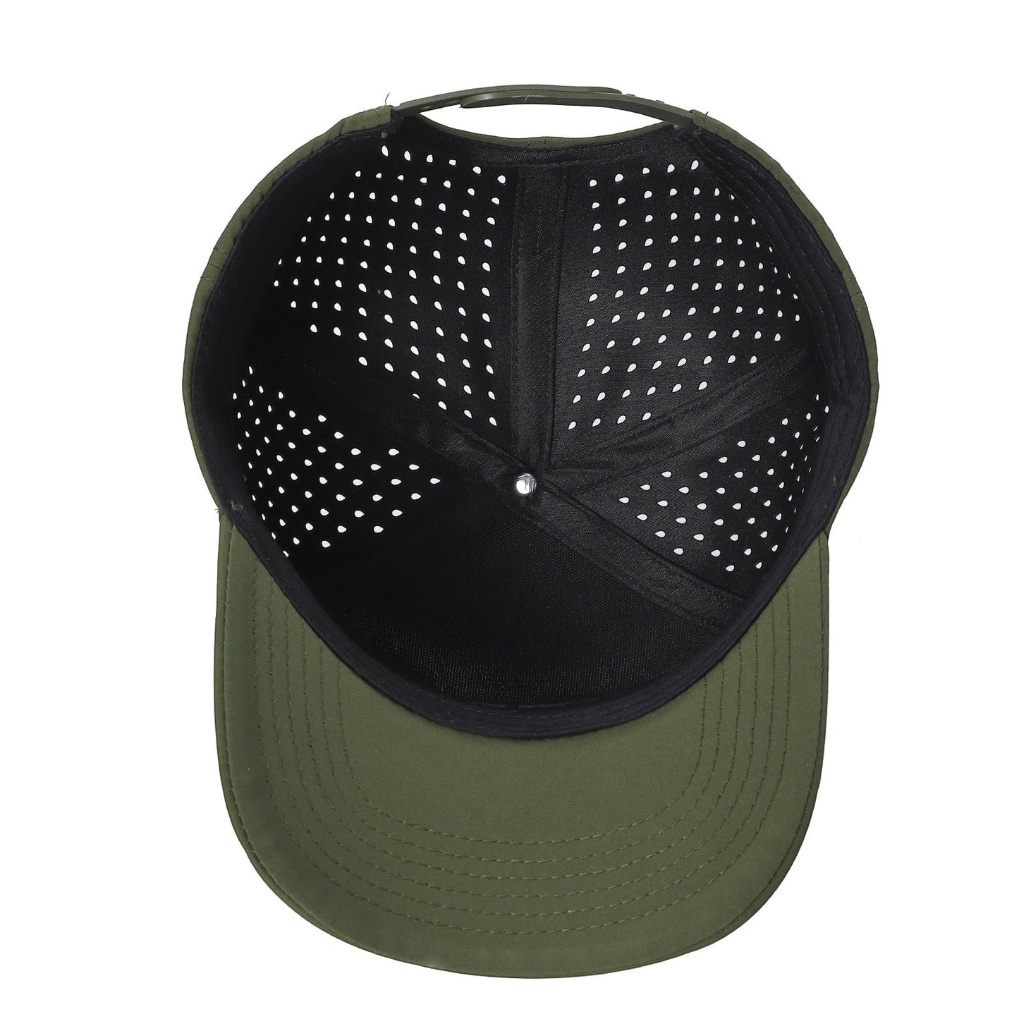 Waycap 6WP olive green six-panel hat with laser-cut ventilation and adjustable snapback