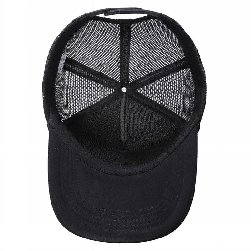 Waycap Sponge trucker hat with black foam front panel and mesh back. Adjustable snapback closure.