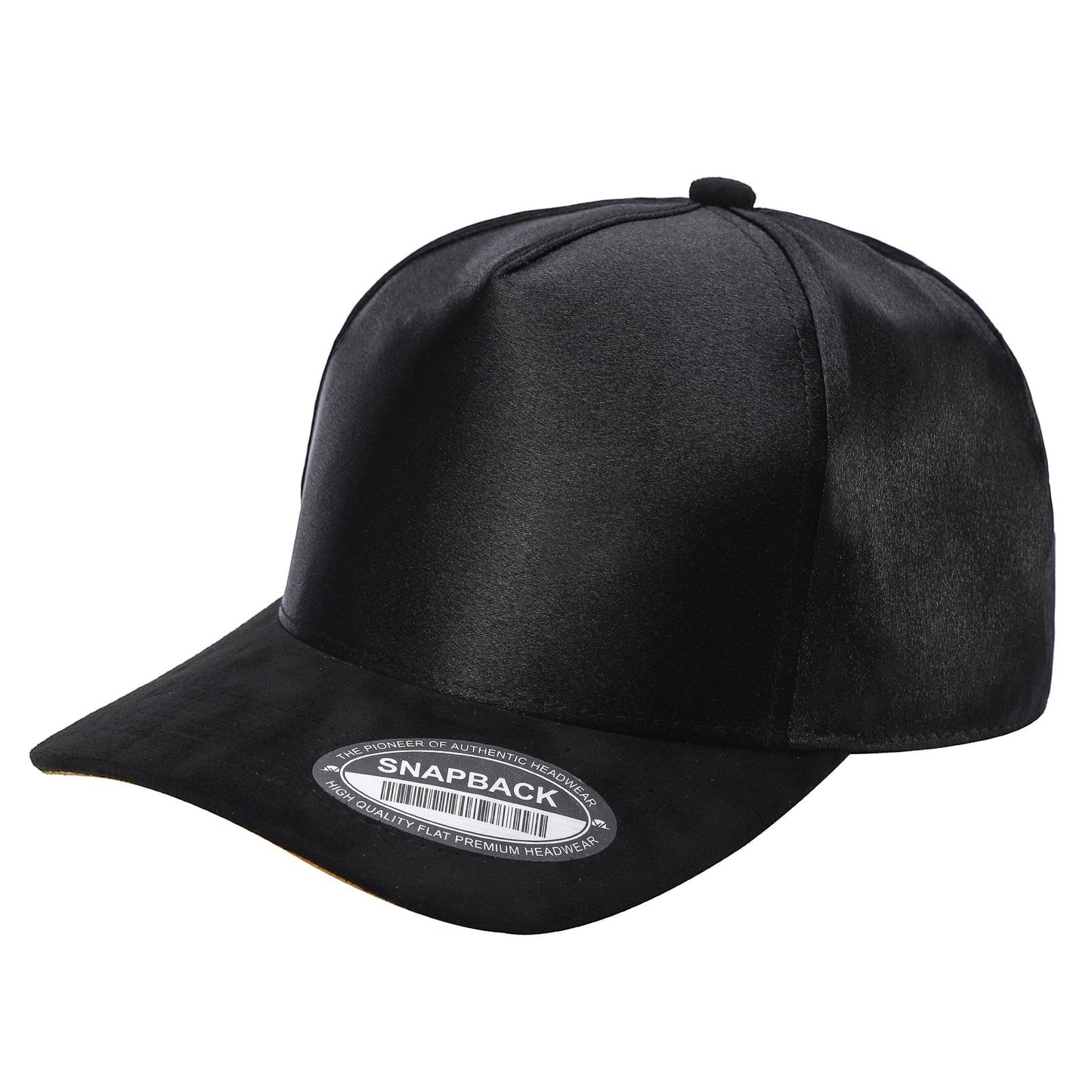Waycap SNAPBACK black satin crown with suede bill, adjustable fit, urban style.