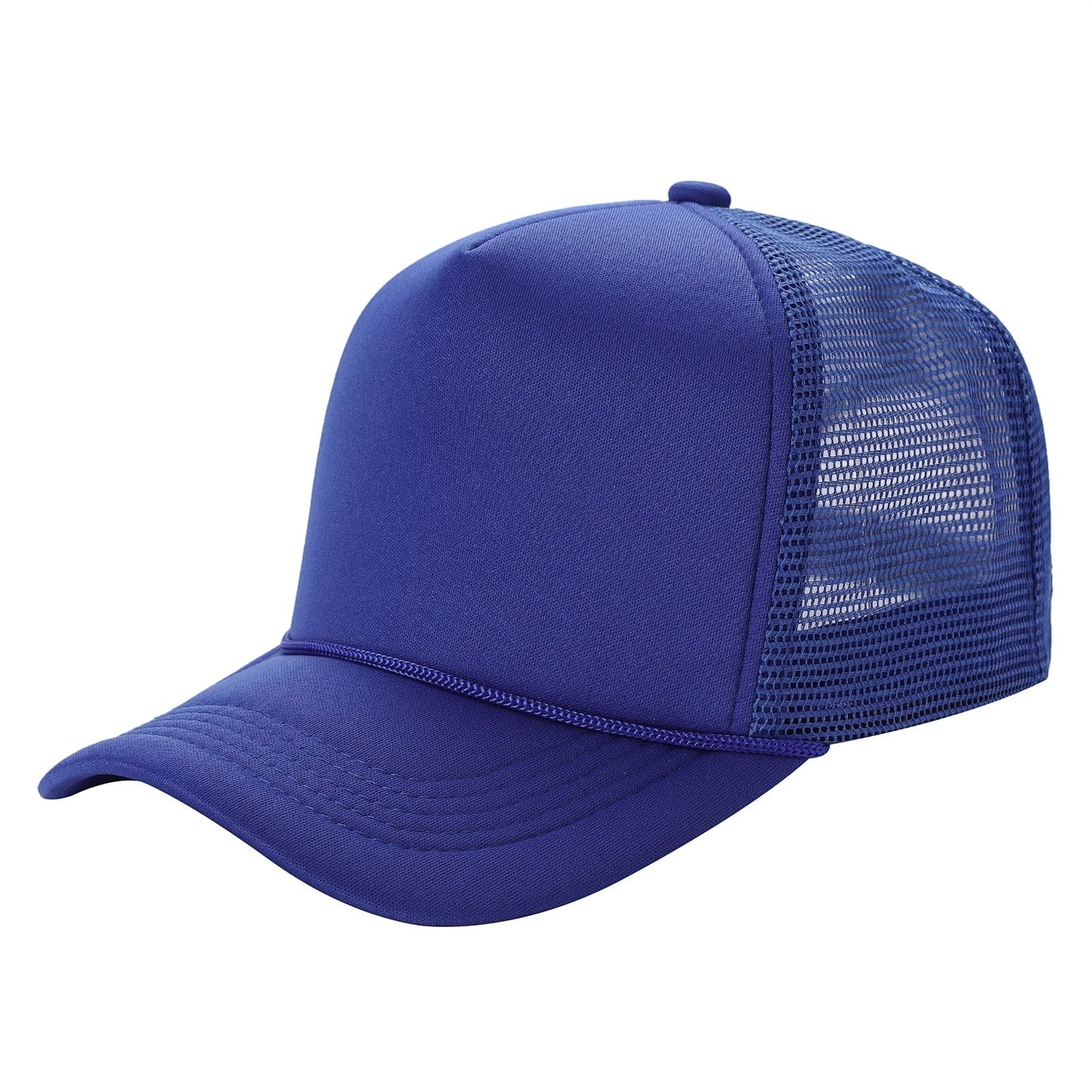 Waycap Sponge trucker hat in royal blue with foam front panel and mesh back. Adjustable snapback closure.