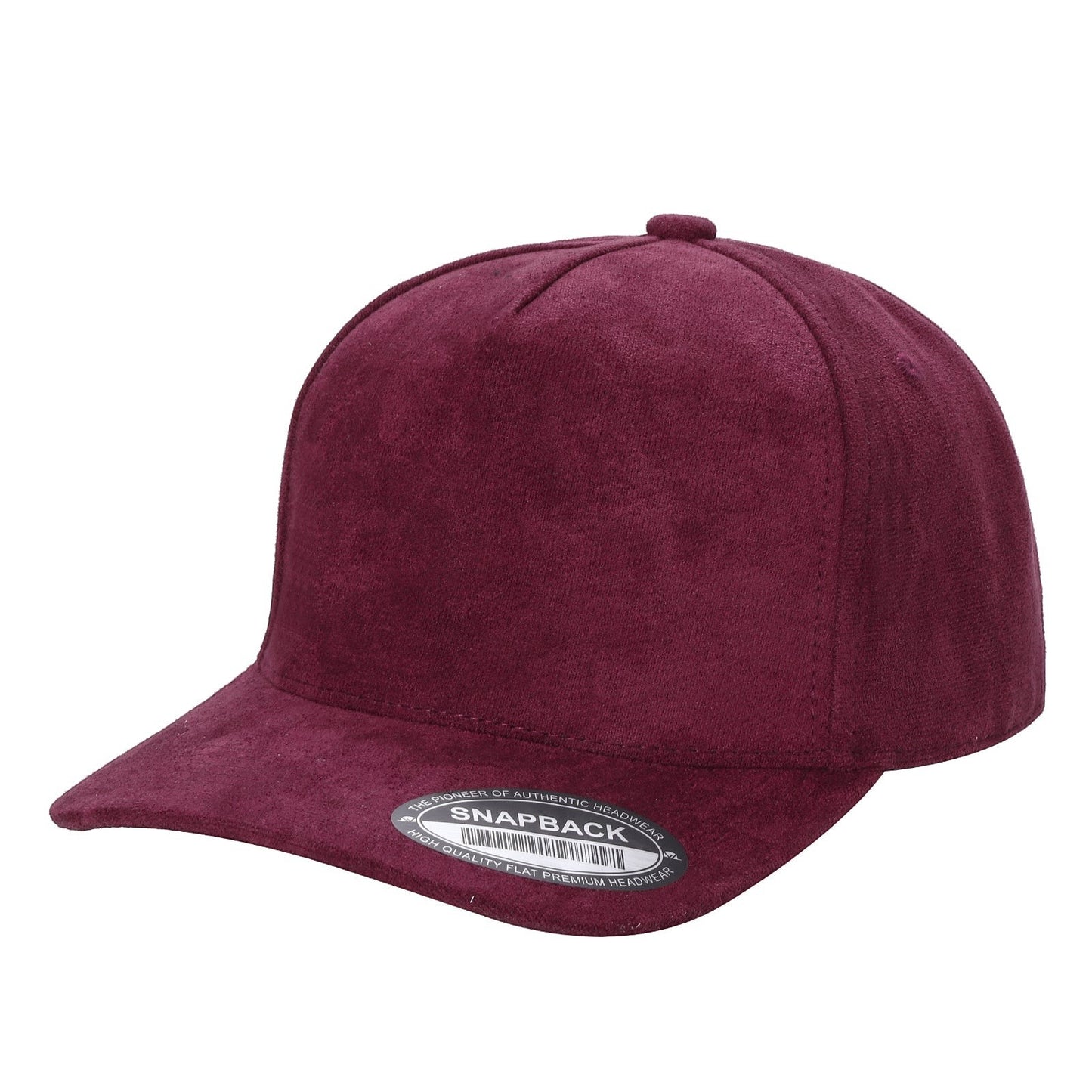 Waycap 5SUEDE burgundy suede snapback hat with adjustable strap and flat brim.