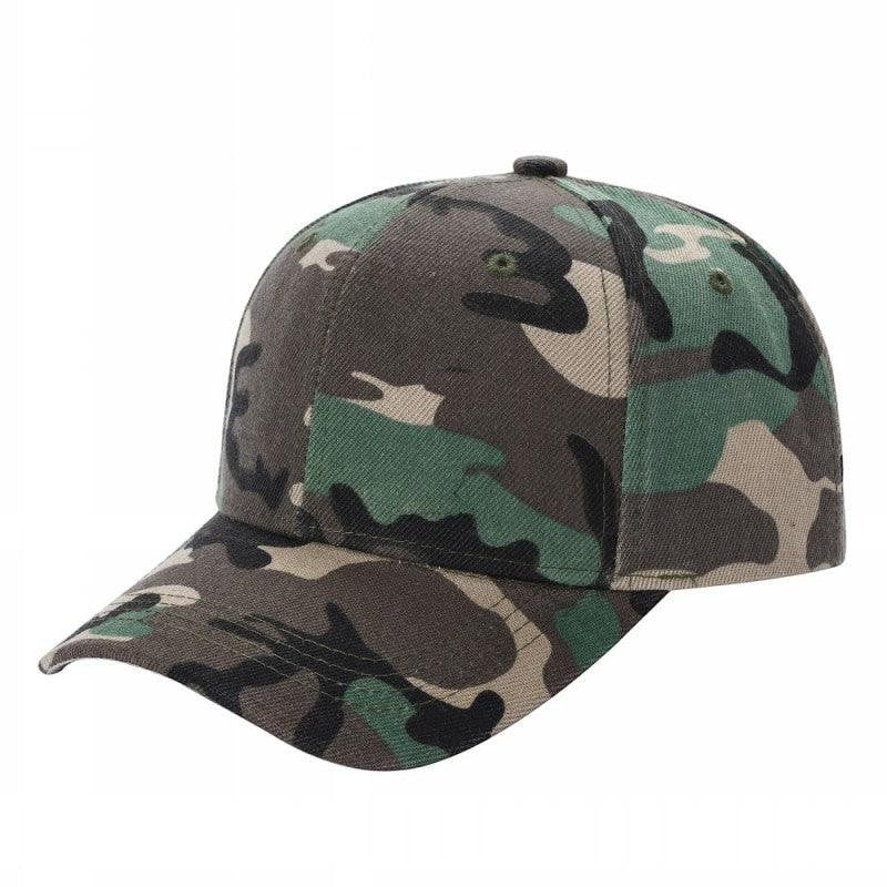 Waycap V1 camouflage baseball cap made of 100% polyester with adjustable Velcro closure and curved brim.