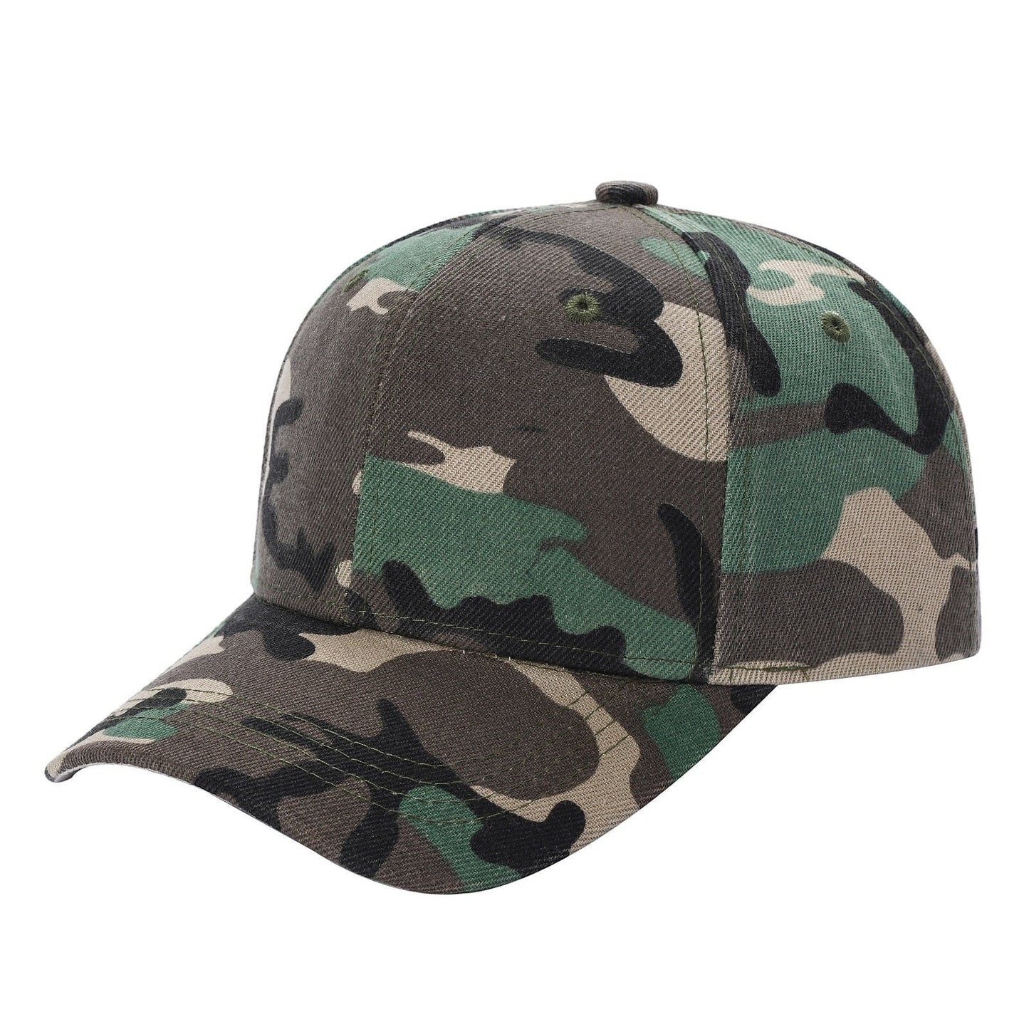Waycap camouflage baseball cap made of 100% polyester with adjustable Velcro closure and curved brim.
