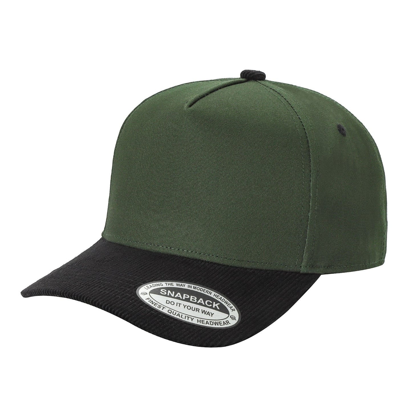 Waycap TCFC Corduroy Bill snapback cap in green with a black corduroy bill and flat brim.