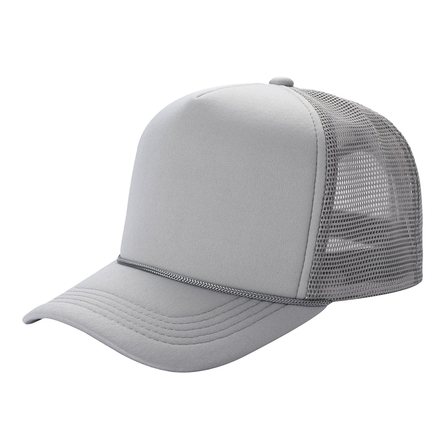 Waycap Sponge trucker hat in light grey with foam front panel and mesh back. Features a rope detail across the brim and an adjustable snapback closure.