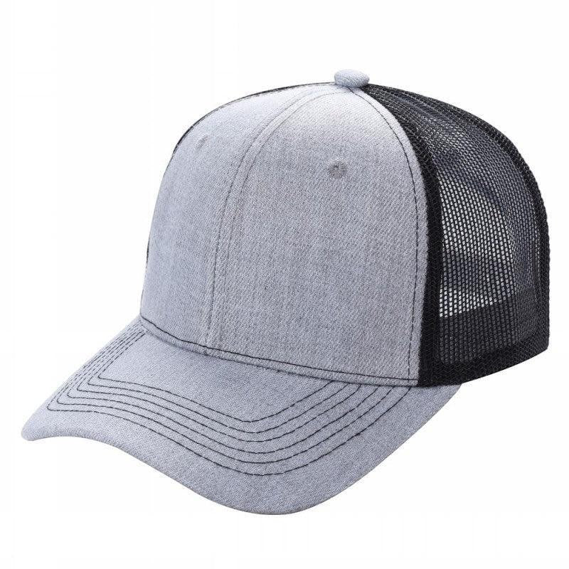 Waycap 6 Panel Curve Trucker Mesh Hat in light grey with black mesh back panels and a curved brim.