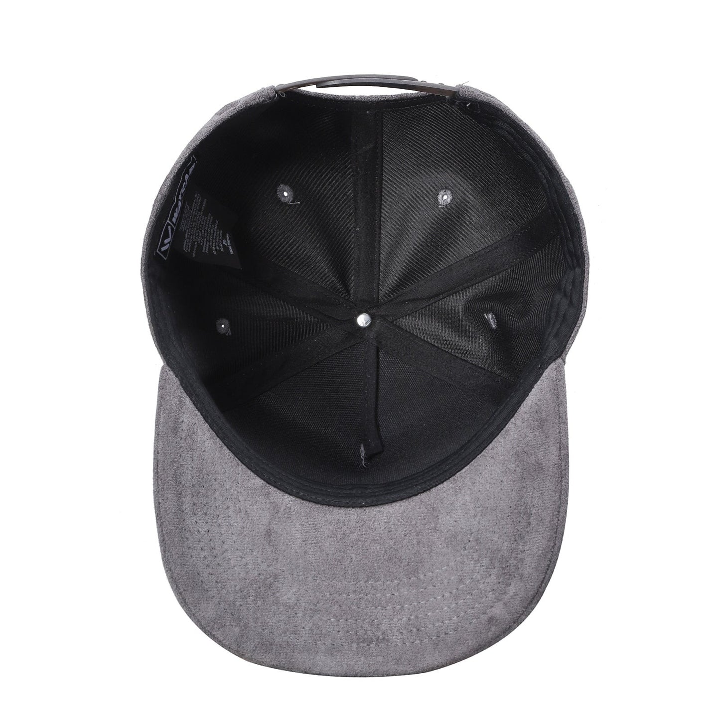 Waycap 5SUEDE grey suede snapback hat, showing the interior and brim.