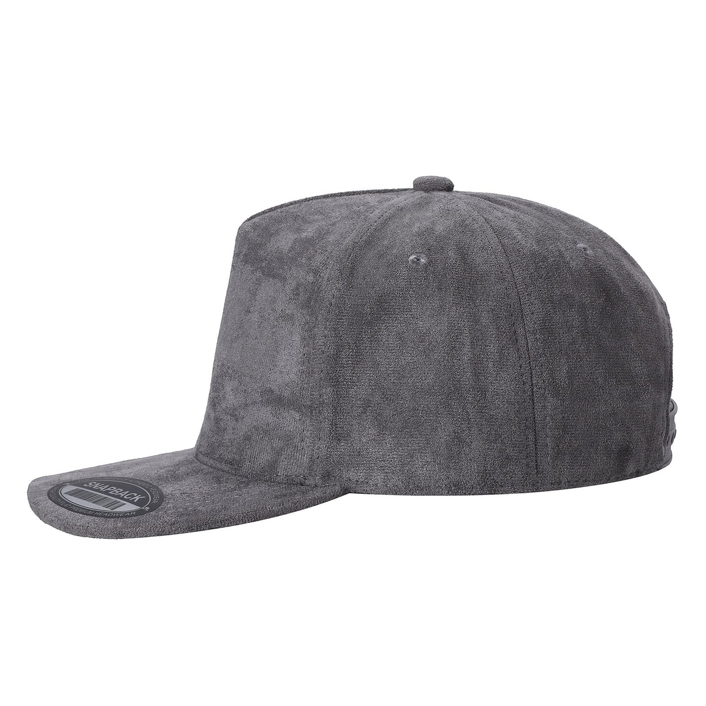 Waycap 5SUEDE grey suede snapback hat with flat brim and adjustable strap. Classic, modern headwear.