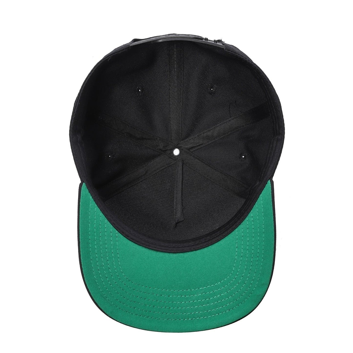 Waycap INC black 5-panel snapback cap with a green underbrim. Made of 35% cotton and 65% polyester.