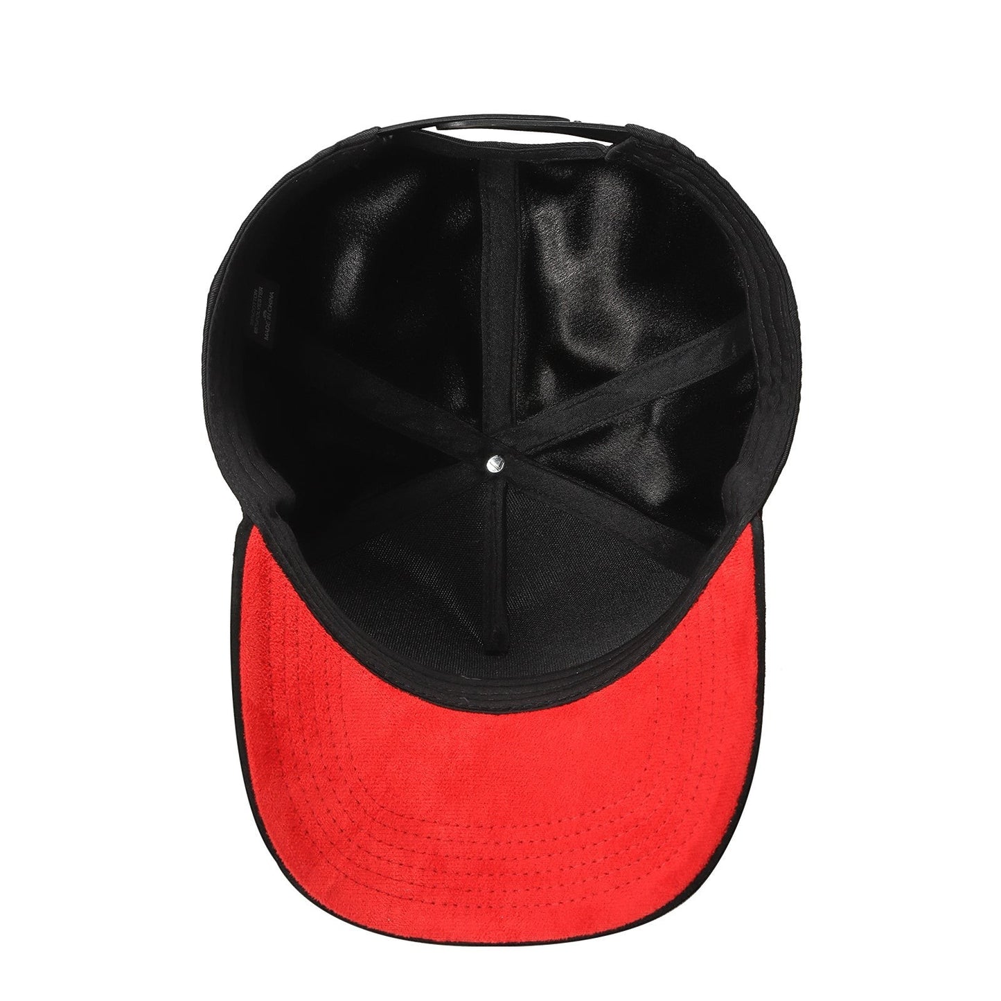 Waycap INC black TC crown snapback hat with a red waterproof suede visor and adjustable snapback closure.