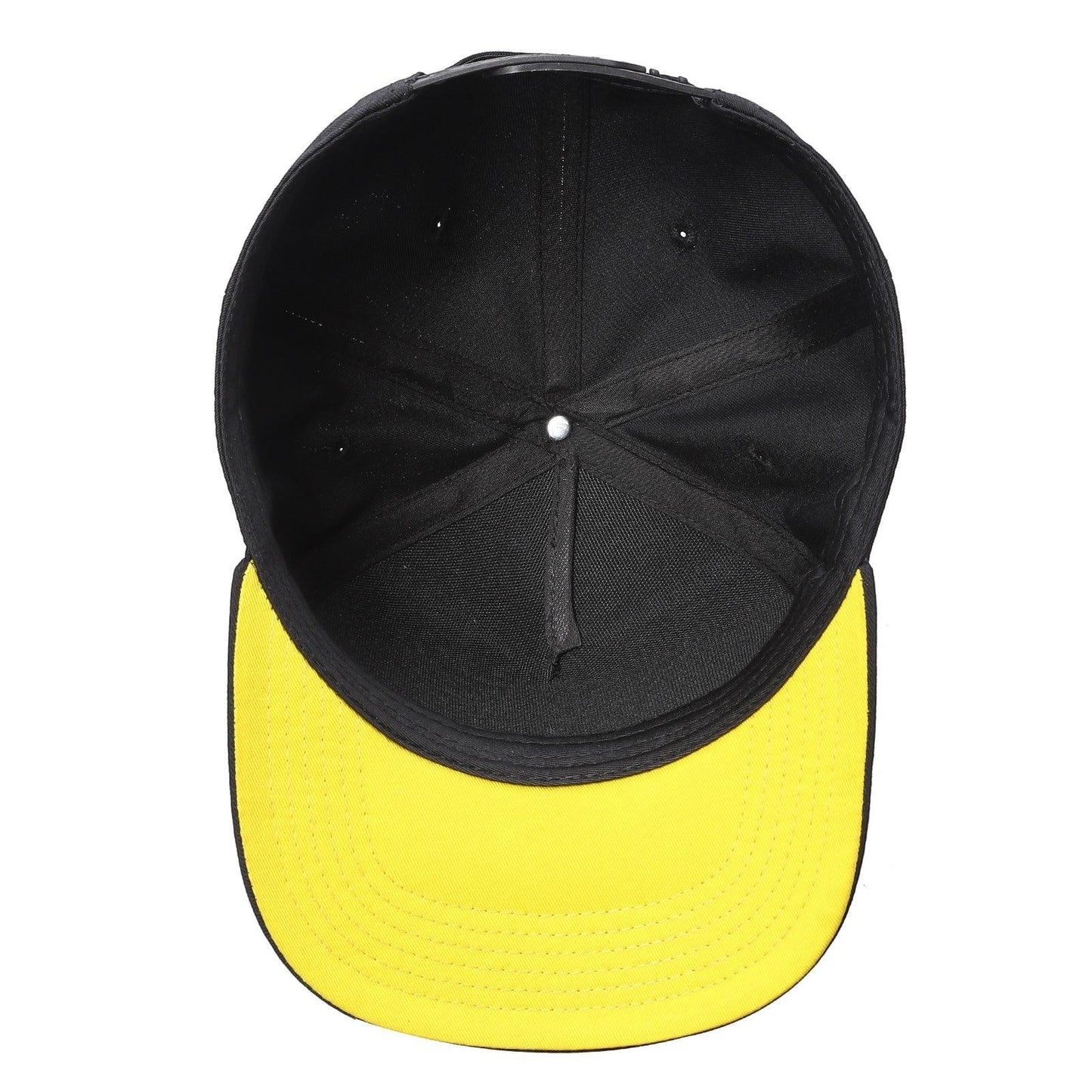 Waycap INC black 5-panel snapback cap with a bright yellow brim and adjustable snap closure.