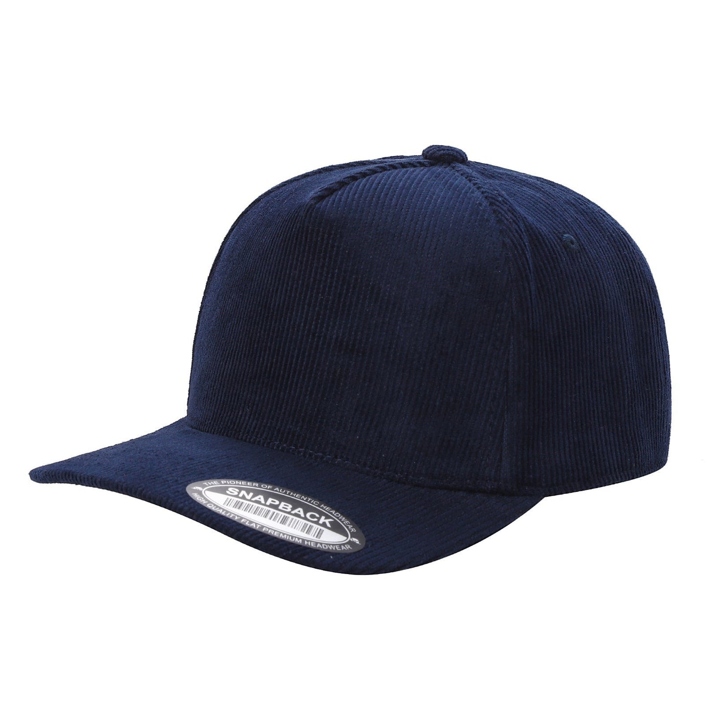 Waycap INC navy blue corduroy baseball cap with snapback closure and flat brim.