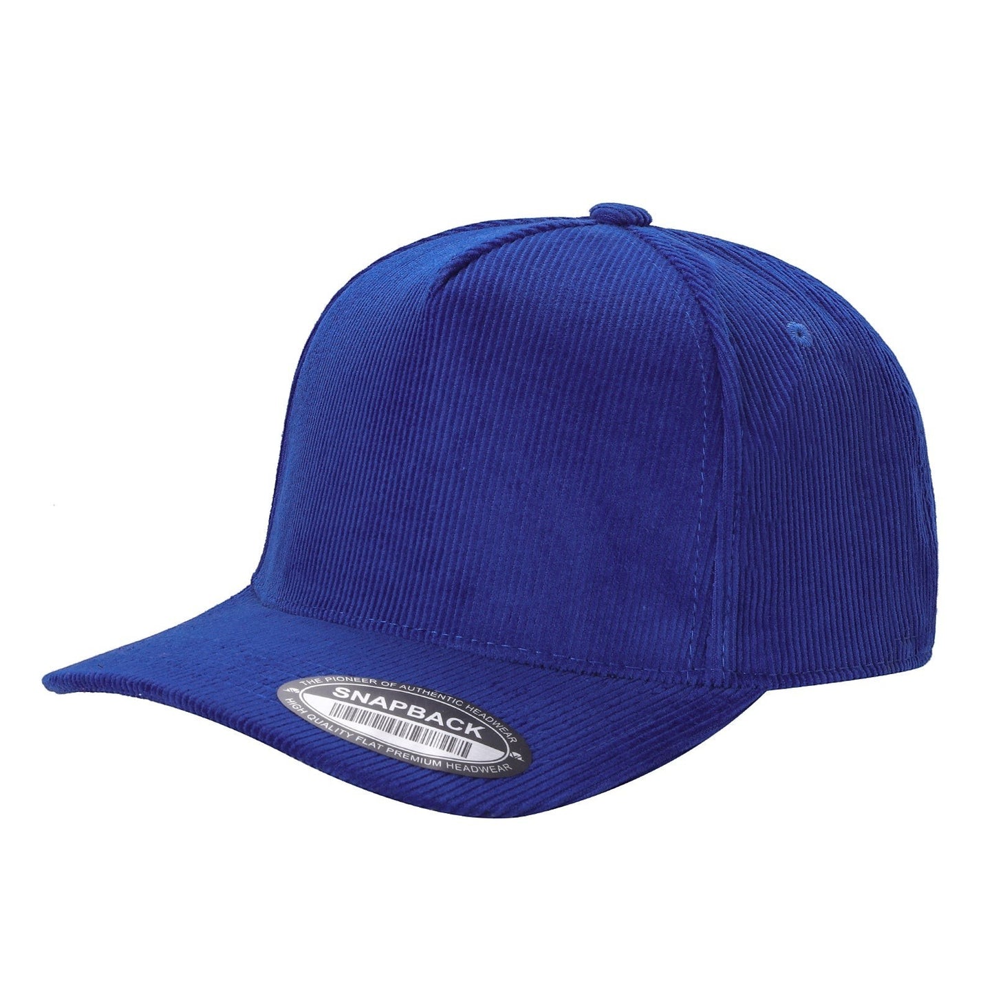 Waycap INC royal blue corduroy baseball cap with snapback closure and flat brim.