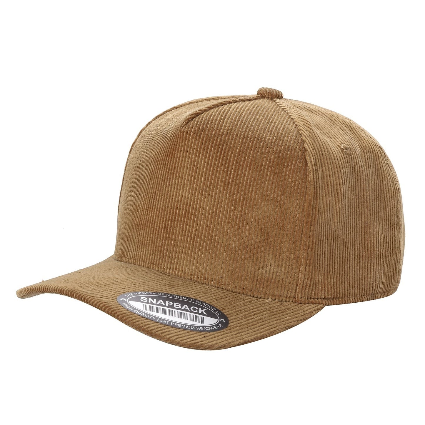 Waycap INC tan corduroy baseball cap with snapback closure. Textured fabric and classic design.