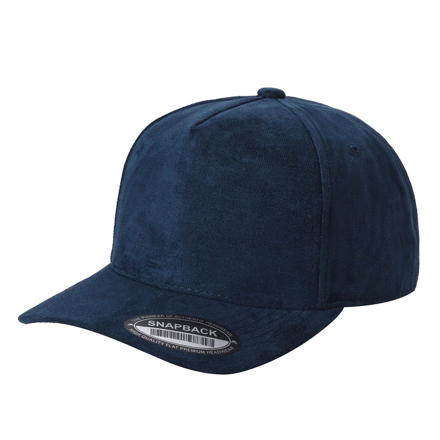 Waycap 5SUEDE navy blue suede snapback hat with flat brim and adjustable strap.