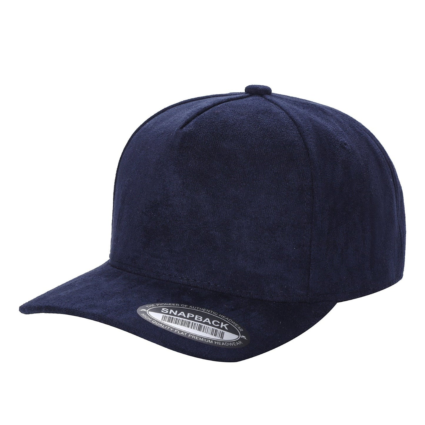 Waycap 5SUEDE navy blue suede snapback hat with adjustable strap and flat brim.