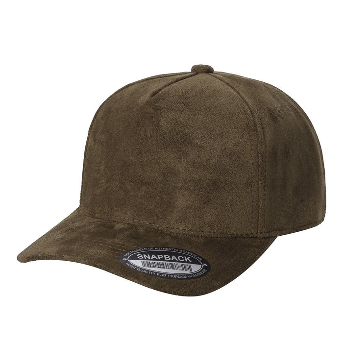 Waycap 5SUEDE premium olive green suede snapback hat with adjustable fit and flat brim.