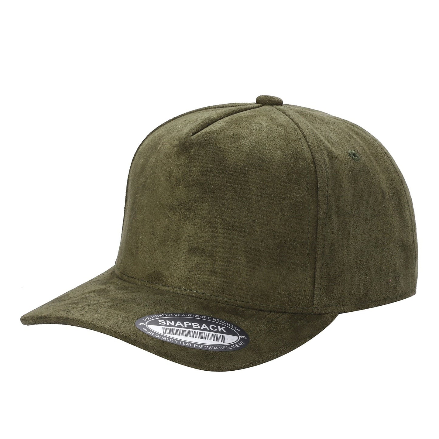 Waycap 5SUEDE premium olive green suede snapback hat with adjustable fit and flat brim.