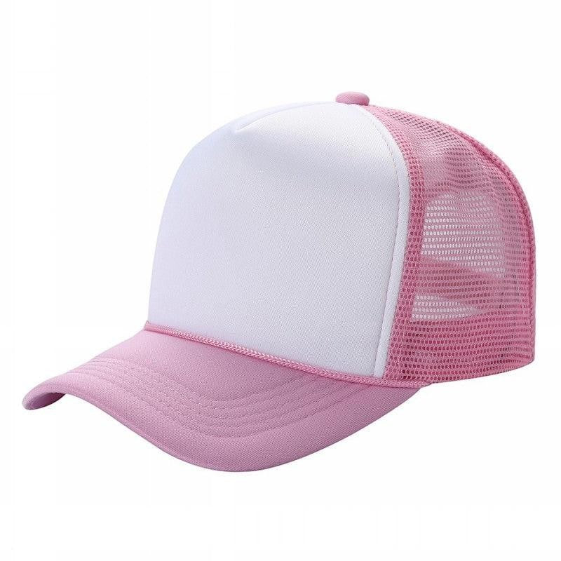 Waycap Sponge trucker hat with white foam front and pink mesh back. Features a pink brim and adjustable snapback.
