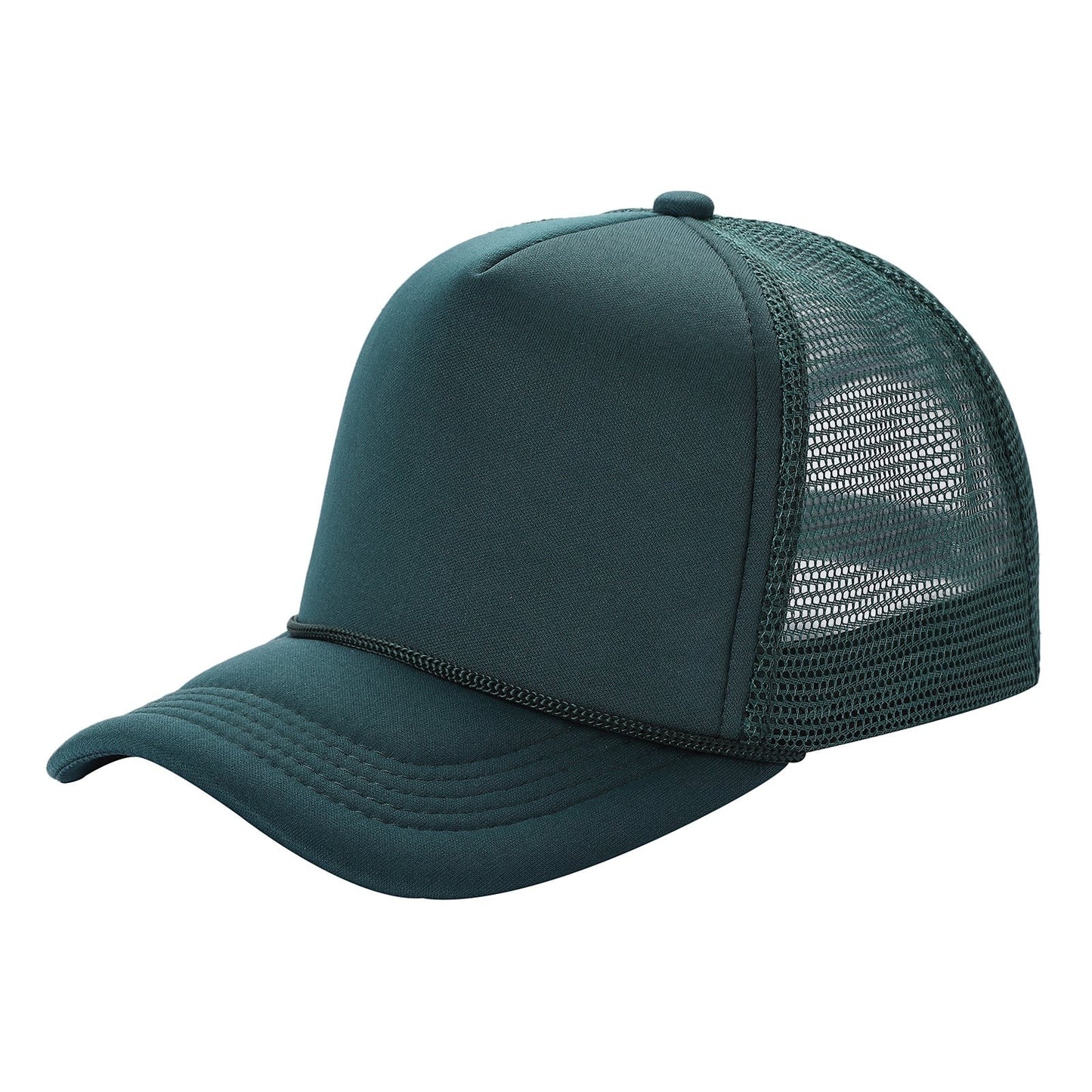 Waycap Sponge trucker hat in dark green with foam front panel and mesh back. Adjustable snapback closure.