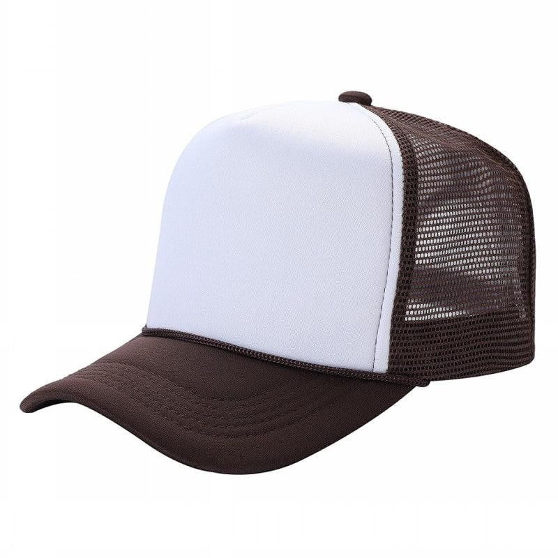 Waycap Sponge trucker hat with white foam front panel and brown mesh back. Adjustable snapback closure.
