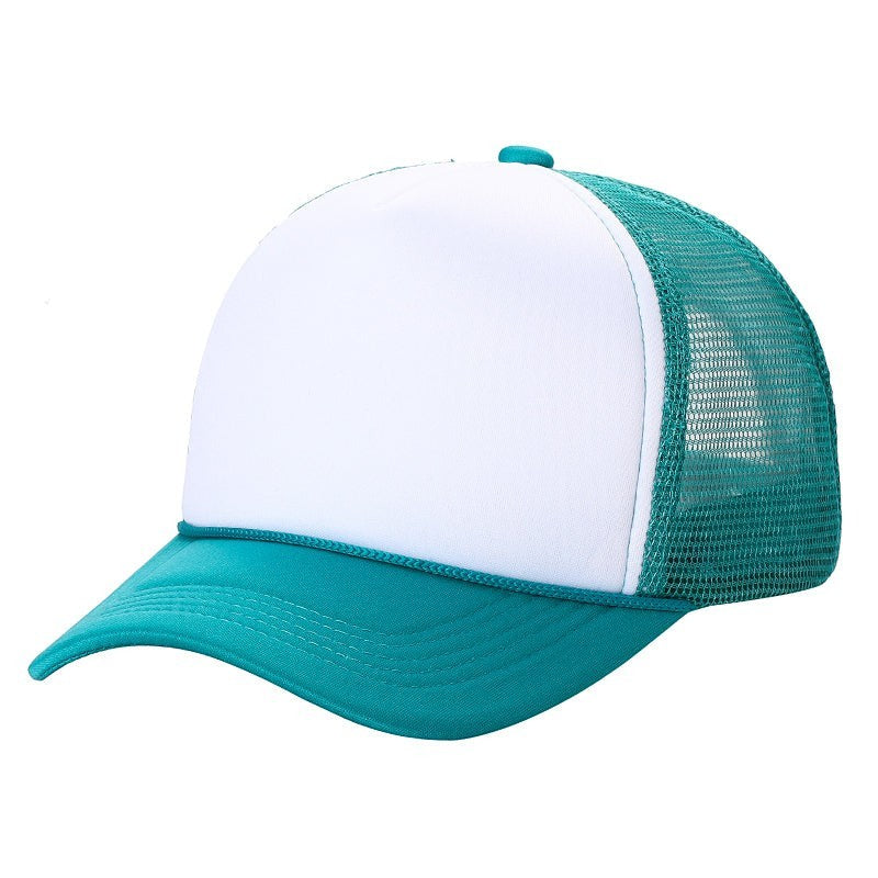 Waycap Sponge trucker hat with white foam front panel and teal mesh back. Features a teal brim and snapback closure.