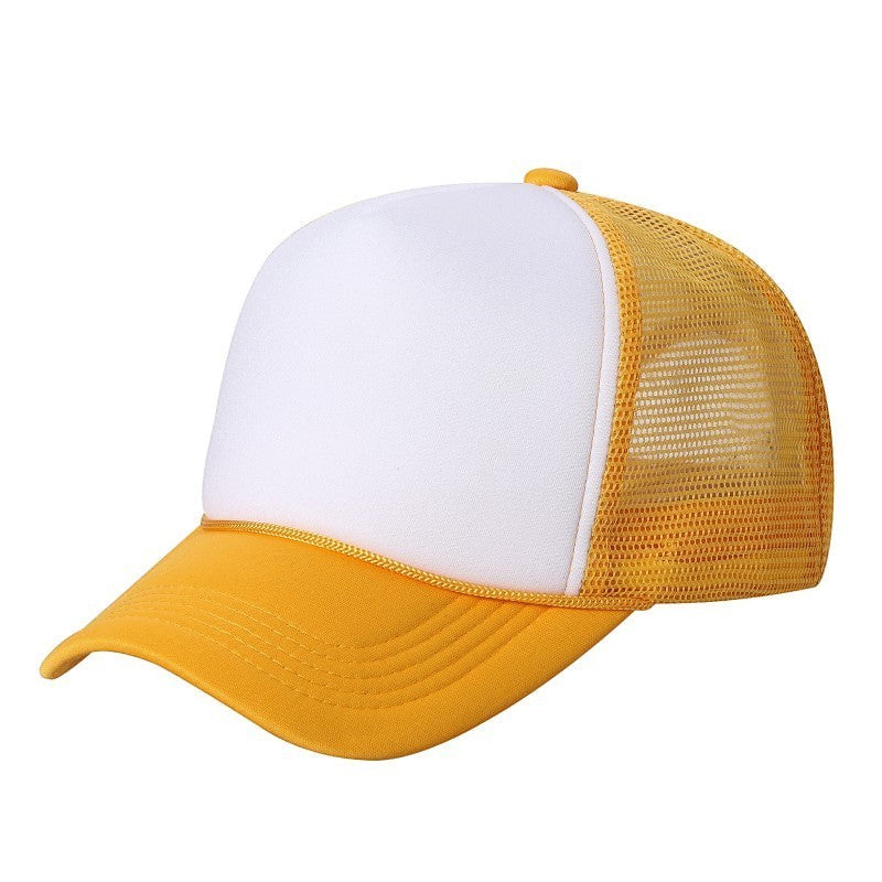 Waycap Sponge trucker hat with white foam front, yellow brim, and yellow mesh back. Adjustable snapback closure.