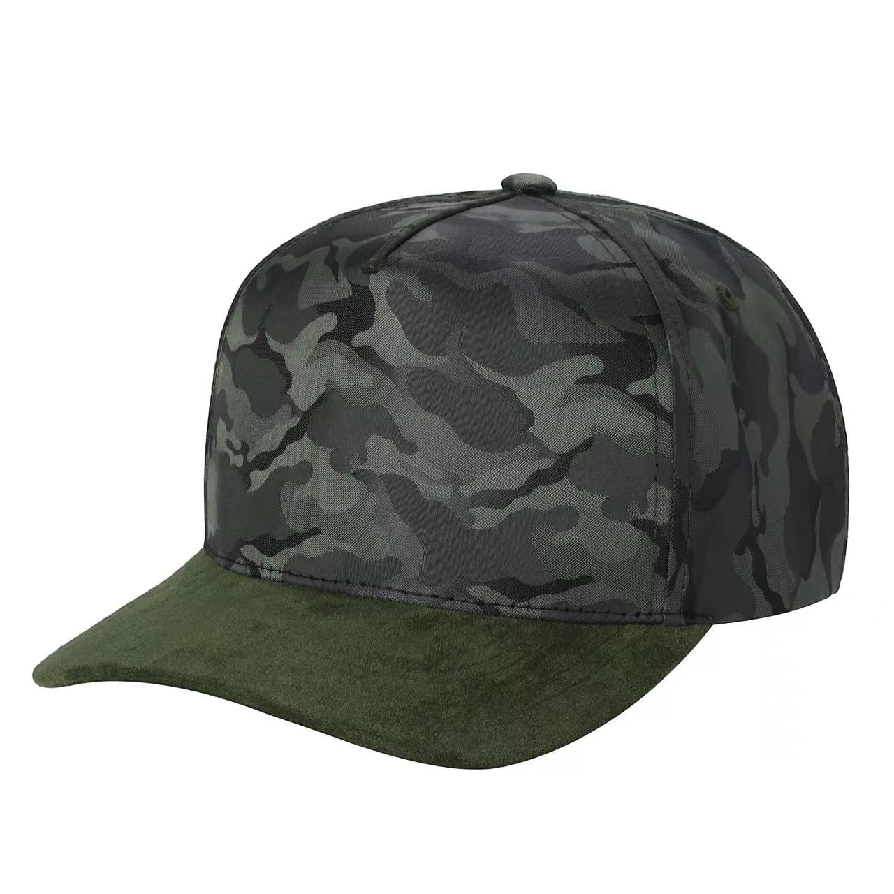 Waycap TCCS TC Camo Suede Cap with dark green suede brim and camouflage pattern crown.
