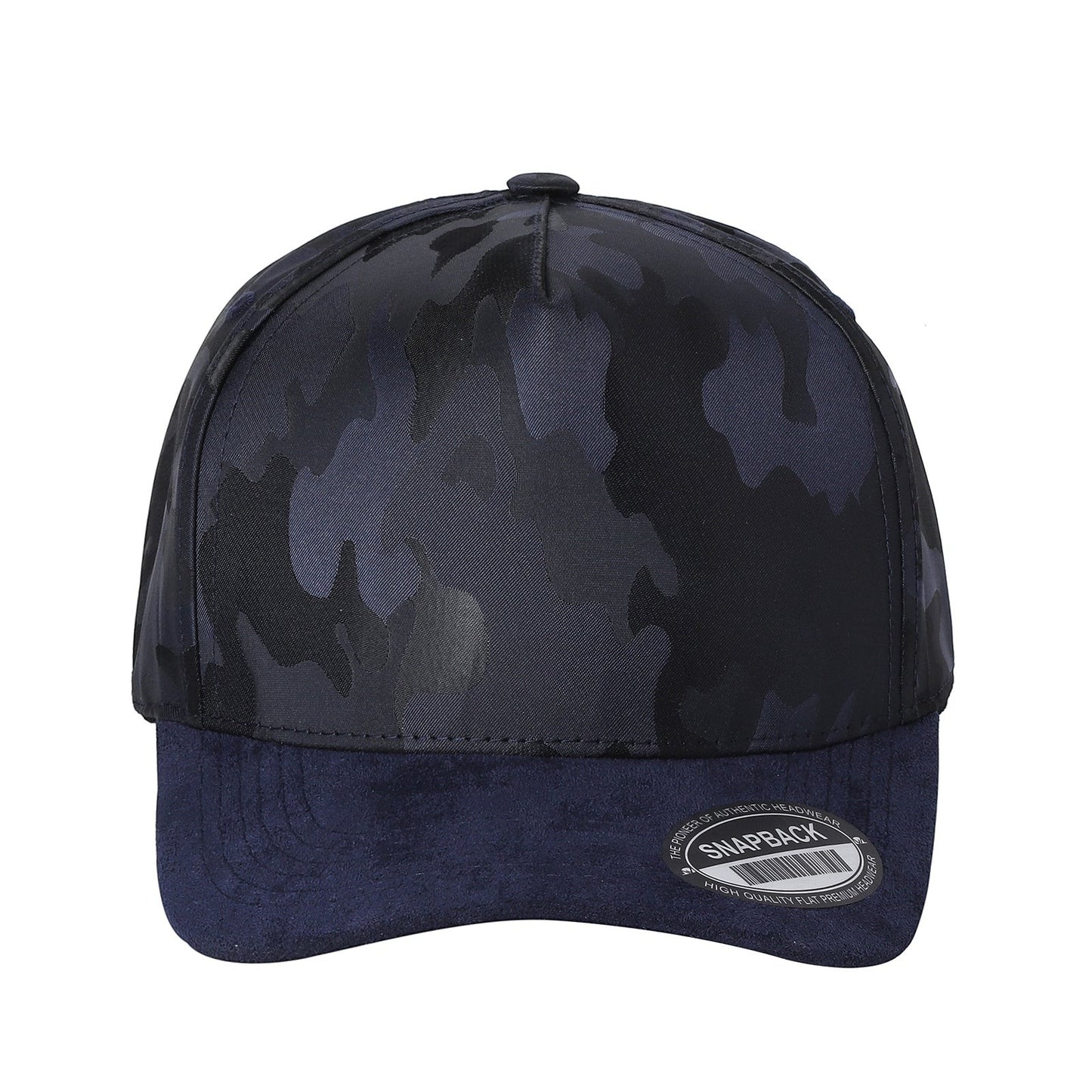 Waycap TCCS TC Camo Suede Cap in navy blue with a camouflage pattern and suede brim. Adjustable snapback closure.