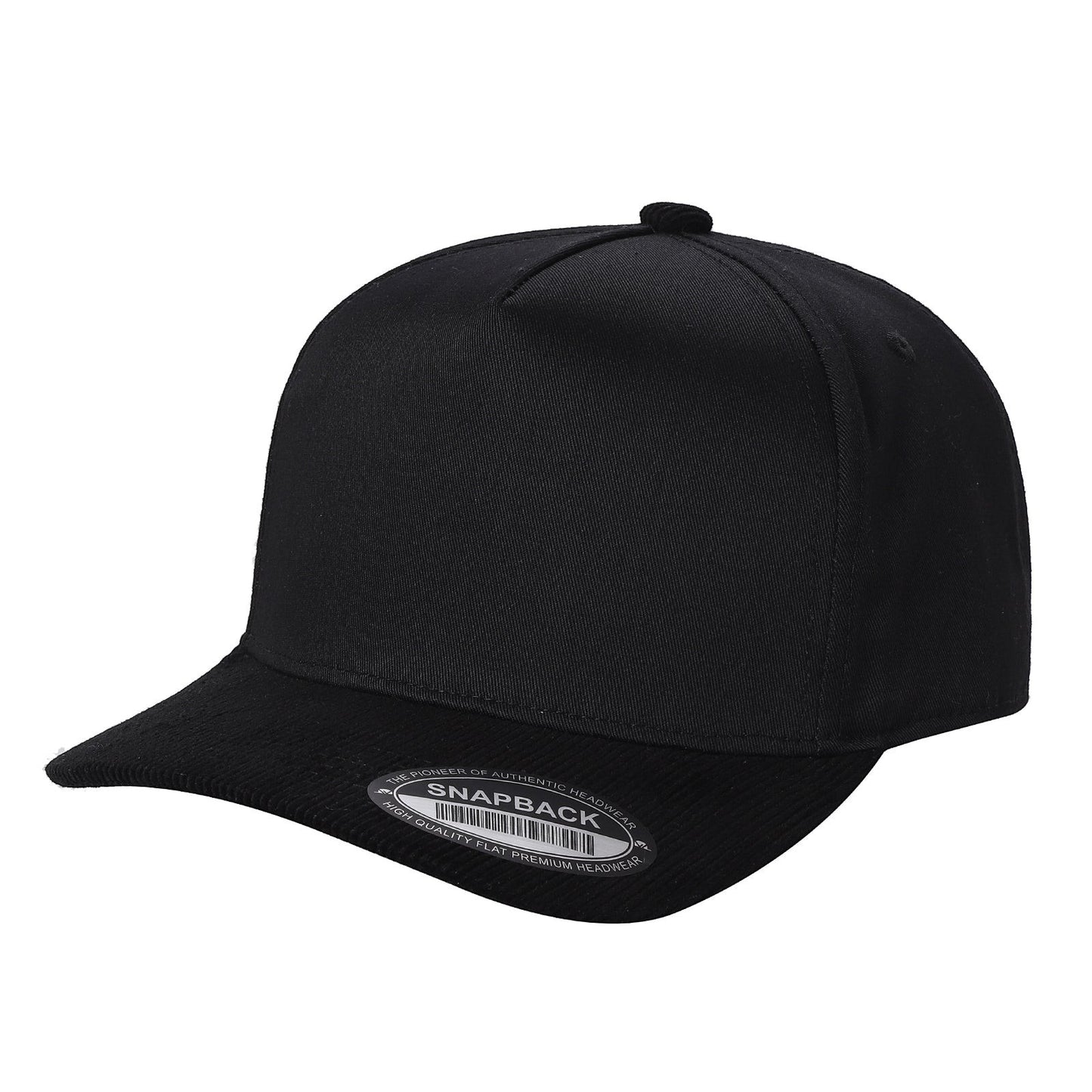 Waycap TCFC black corduroy bill snapback cap with flat brim and adjustable strap