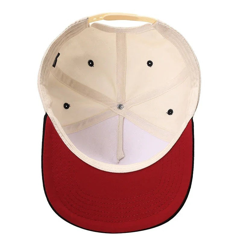 Waycap TC MESH BACK & SUEDE BILLS trucker hat, beige interior, red suede bill, adjustable snapback closure.