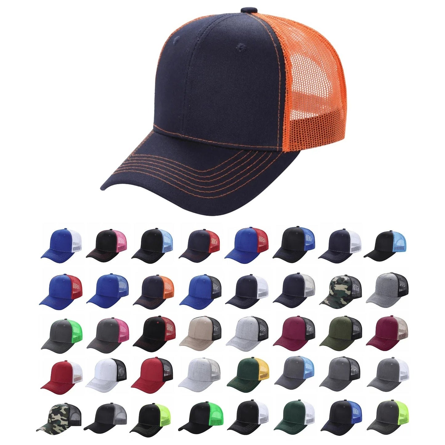Waycap 6 Panel Curve Trucker Mesh Hat with breathable mesh back and curved brim, available in multiple colors.
