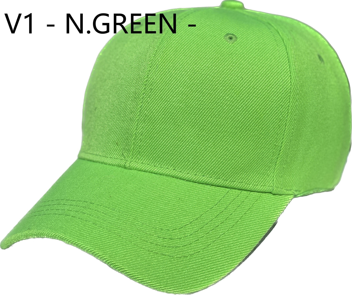 Waycap V1 neon green polyester baseball cap with adjustable Velcro closure and curved brim.